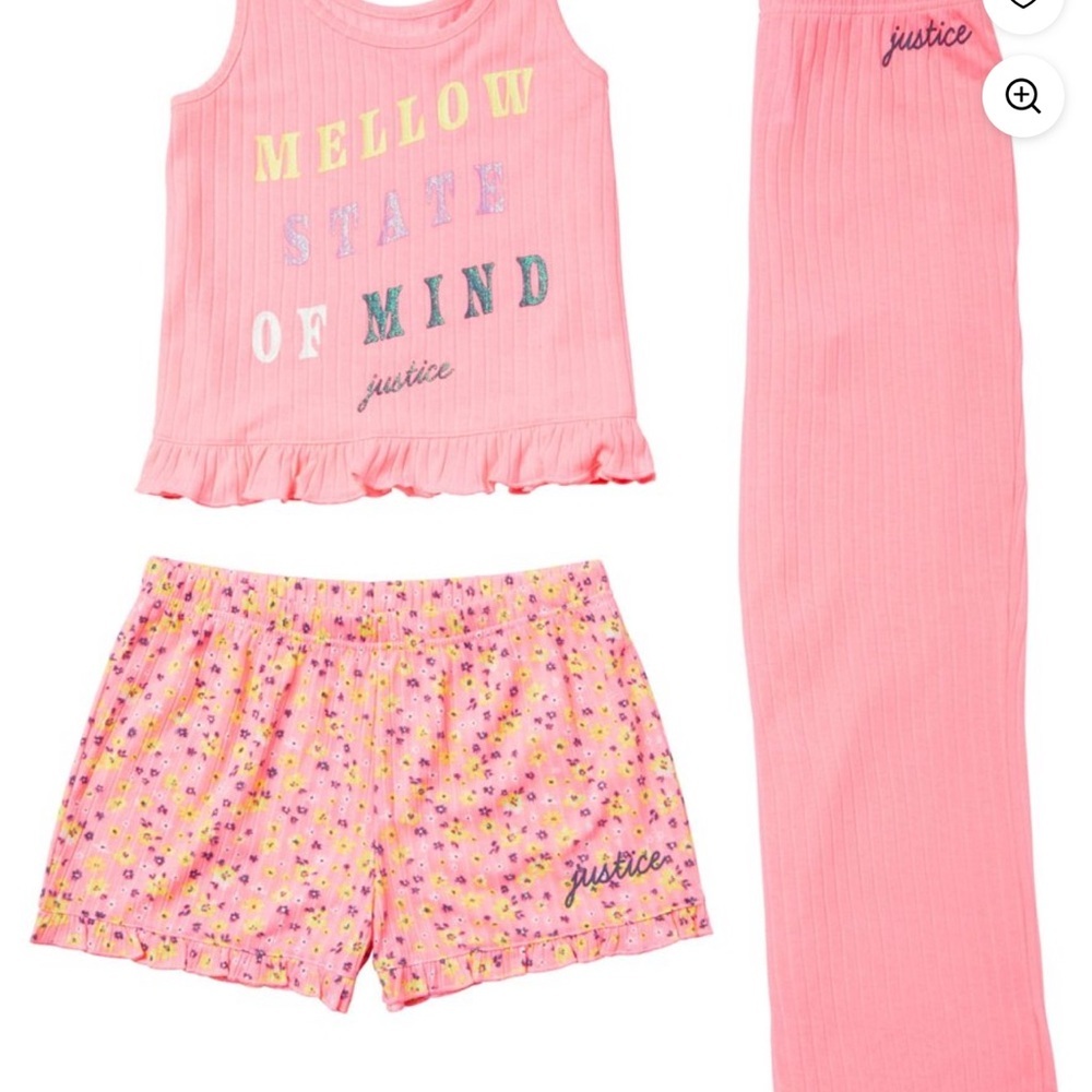 Justice Pink Pajama Set 3 pieceRuffle tank,short Pajama size 16/18 XL